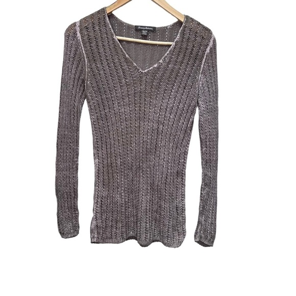 Tommy Bahama Tan Knit Linen Vneck Long Sleeve Shirt Size XS Neutral Classic - Picture 1 of 10